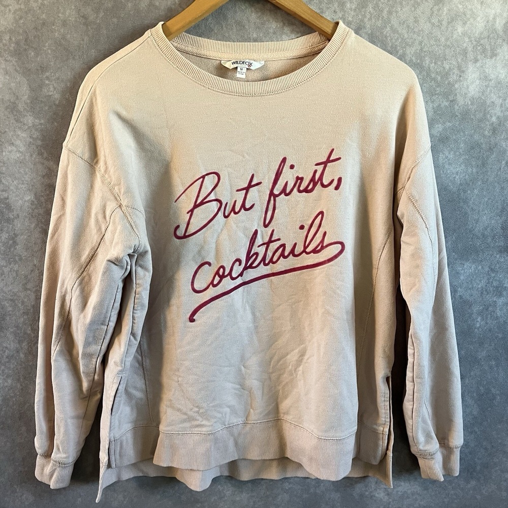Wildfox Sweatshirt Women Medium Peach Pink But First Cocktails Graphic Pastel
